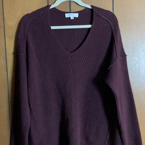 Vince Camuto V-Neck Ox Blood Cotton Blend Knit Women’s Sweater Size Medium